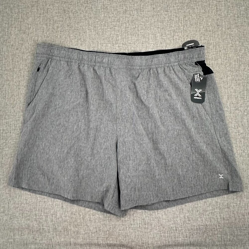 NEW!‎ Xersion Mens Running shorts XXL Quick-dri Stretch Gray Zipper Pocket $40